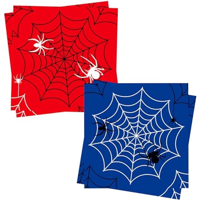 PACK OF 20 SPIDER NAPKINS BIRTHDAY CHILDREN, 33 X 33 CM SPIDER WEB DECORATIVE NAPKINS CHILDREN'S BIRTHDAY, SPIDERS HAPPY BIRTHDAY PAPER NAPKINS, BIRTHDAY NAPKINS FOR CHILDREN BIRTHDAY - Image 2